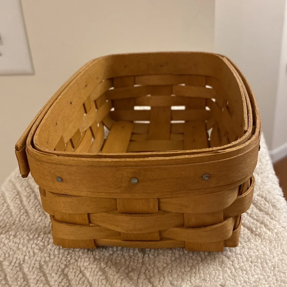 Vintage 2004 Longaberger Biscuit Basket Blue Fabric Liner & Plastic Protector